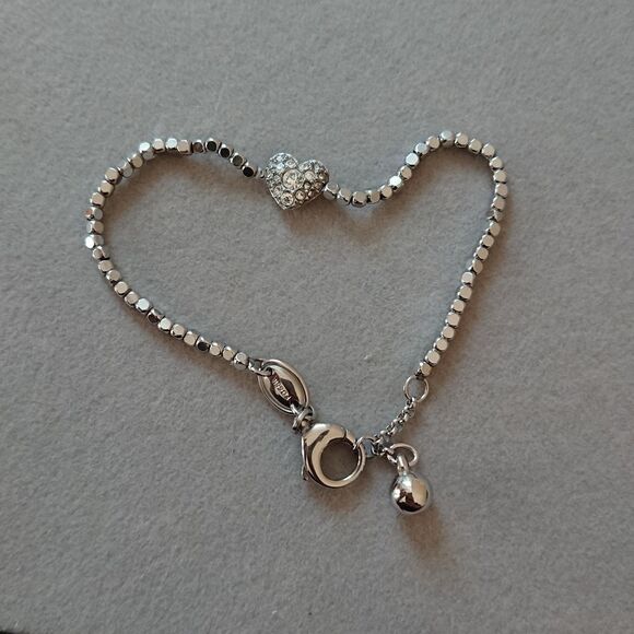 FOSSIL braded with crystals pave heart bracelet - Picture 1 of 9